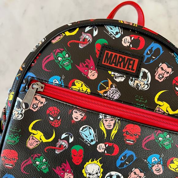 Marvel Funko Mini Black Back Pack Bag with Character's Heads All Over Print - Picture 3 of 10